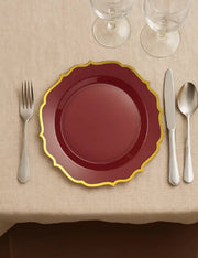 Set 10pz Piatti In Plastica Bordeaux Bordo Dorato 19cm