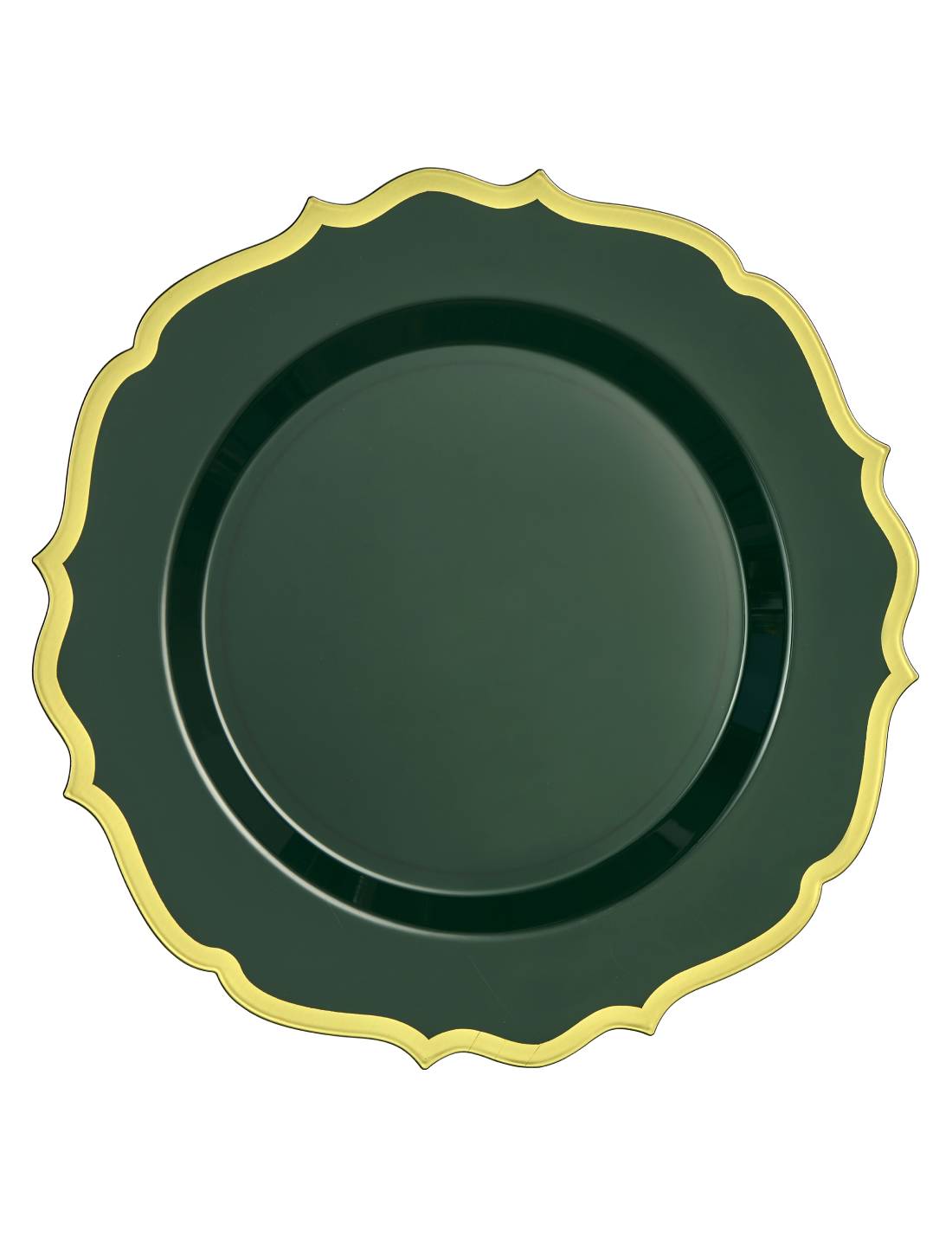 Set 10pz Piatti In Plastica Verdi Stilizzati Bordo Dorato 26cm