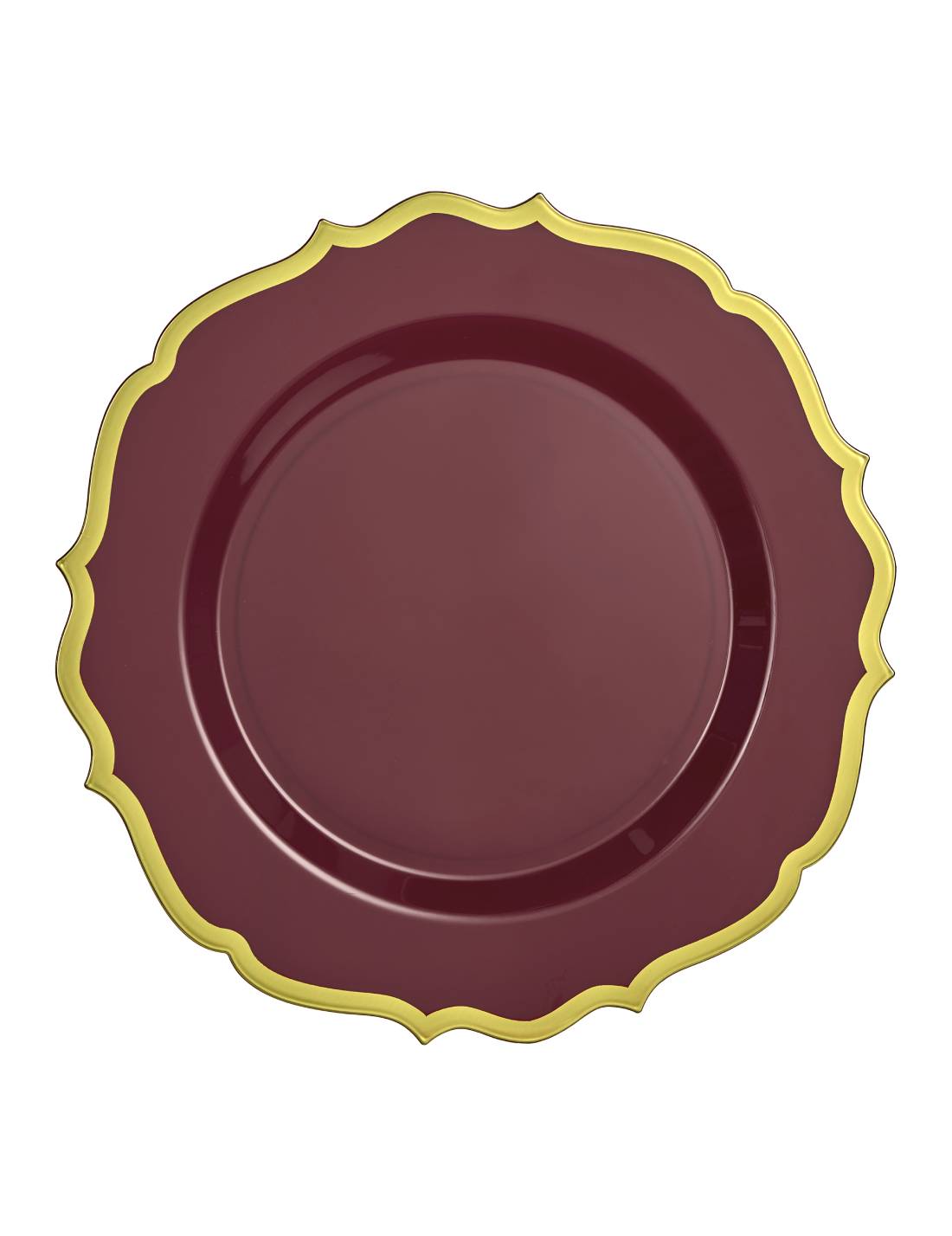 Set 10pz Piatti In Plastica Bordeaux Bordo Dorato 26cm