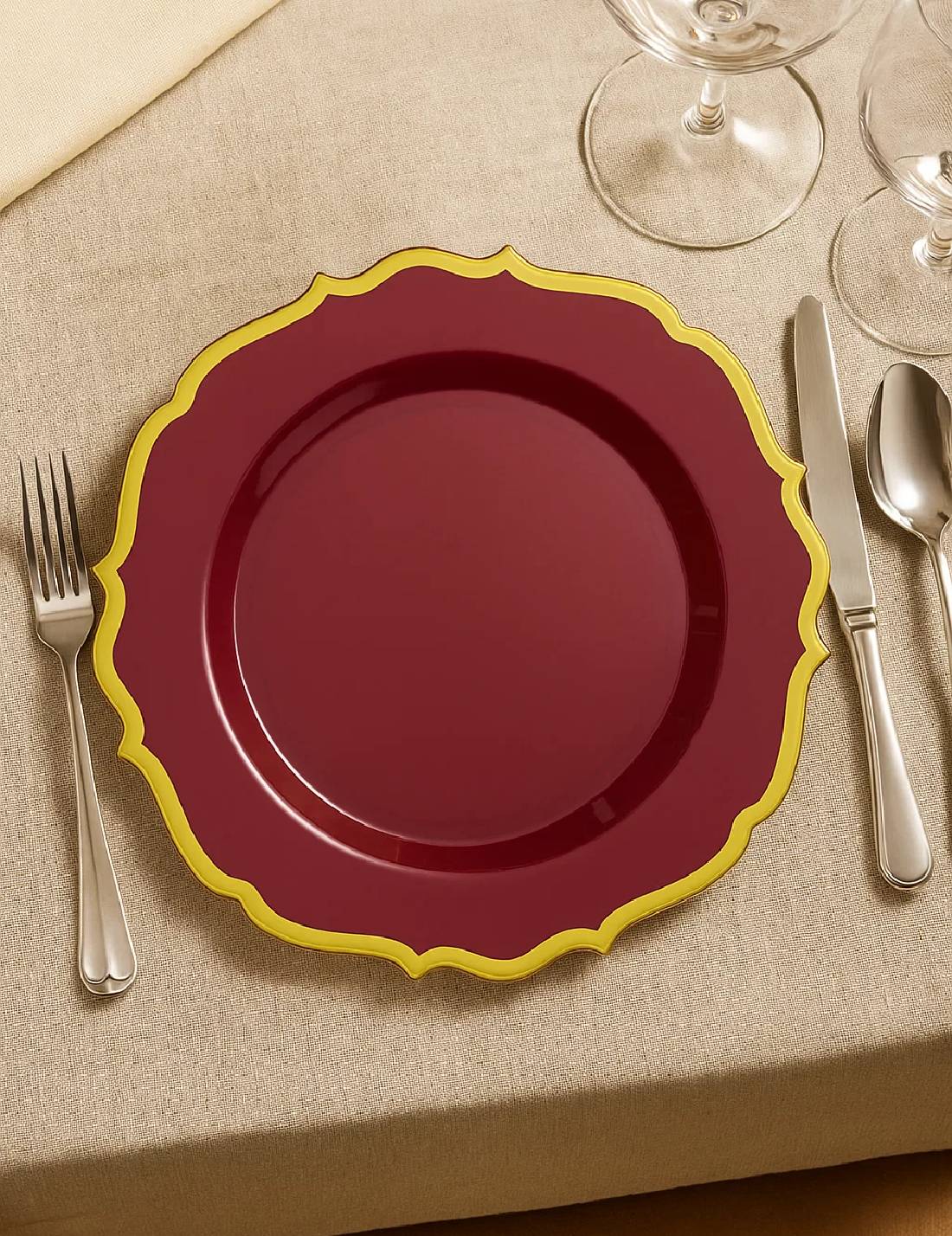 Set 10pz Piatti In Plastica Bordeaux Bordo Dorato 26cm