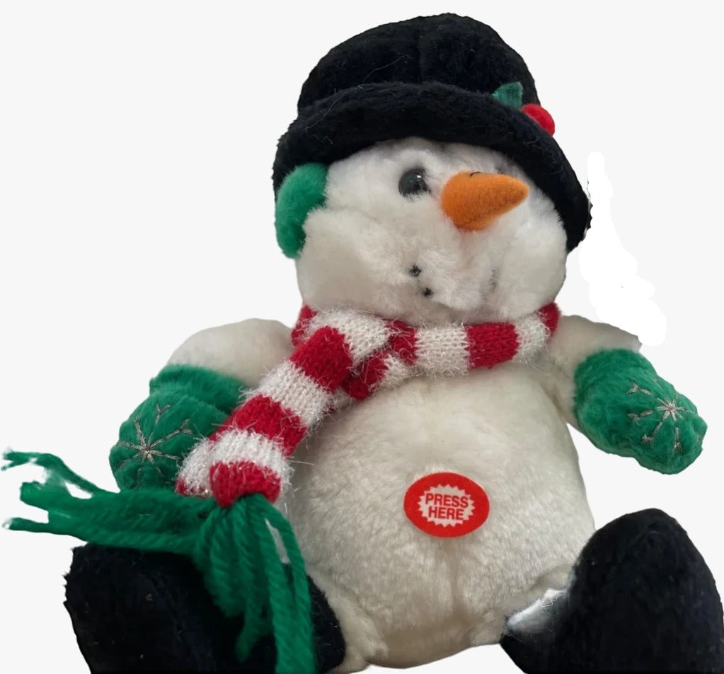 Peluche Natale Pupazzo Di Neve Con Suono Sciarpa Cappello