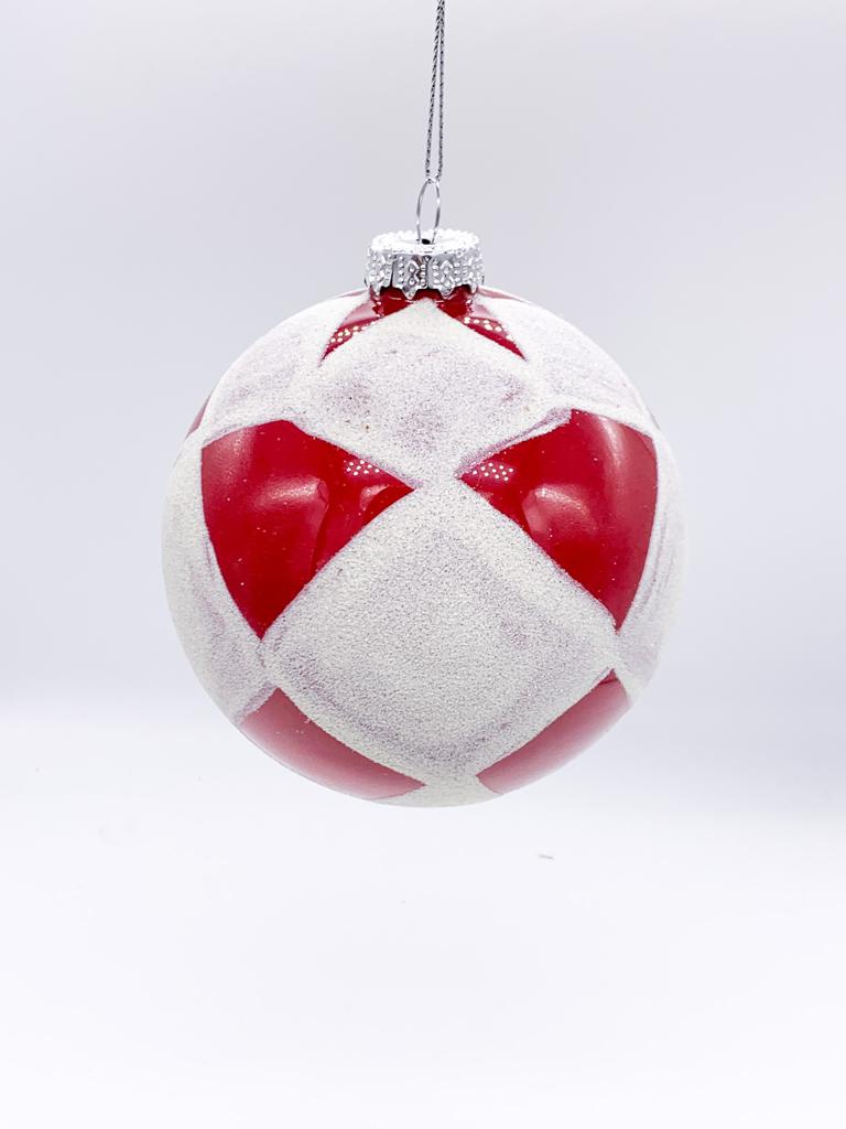 Pallina Albero Di Natale In Vetro Bianca E Rossa A Scacchi 10cm