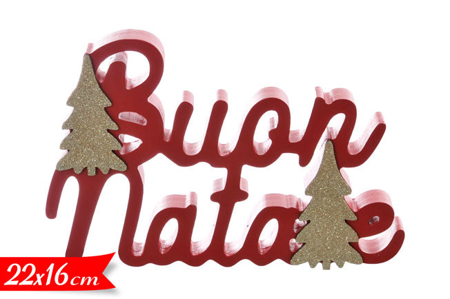 Addobbo Di Natale Scritta Decorativa Merry Christmas Rossa 22x16cm