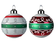 Pallina Albero Di Natale In Vetro Bianca, Rossa e Verde 8cm Colori Assortiti