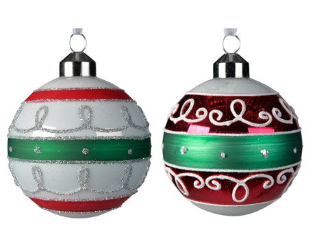 Pallina Albero Di Natale In Vetro Bianca, Rossa e Verde 8cm Colori Assortiti