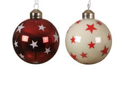 Pallina Albero Di Natale In Vetro Con Stelline 8cm Colori Assortiti