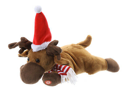 Peluche Natale Renna Stesa Con Sciarpa E Cappello