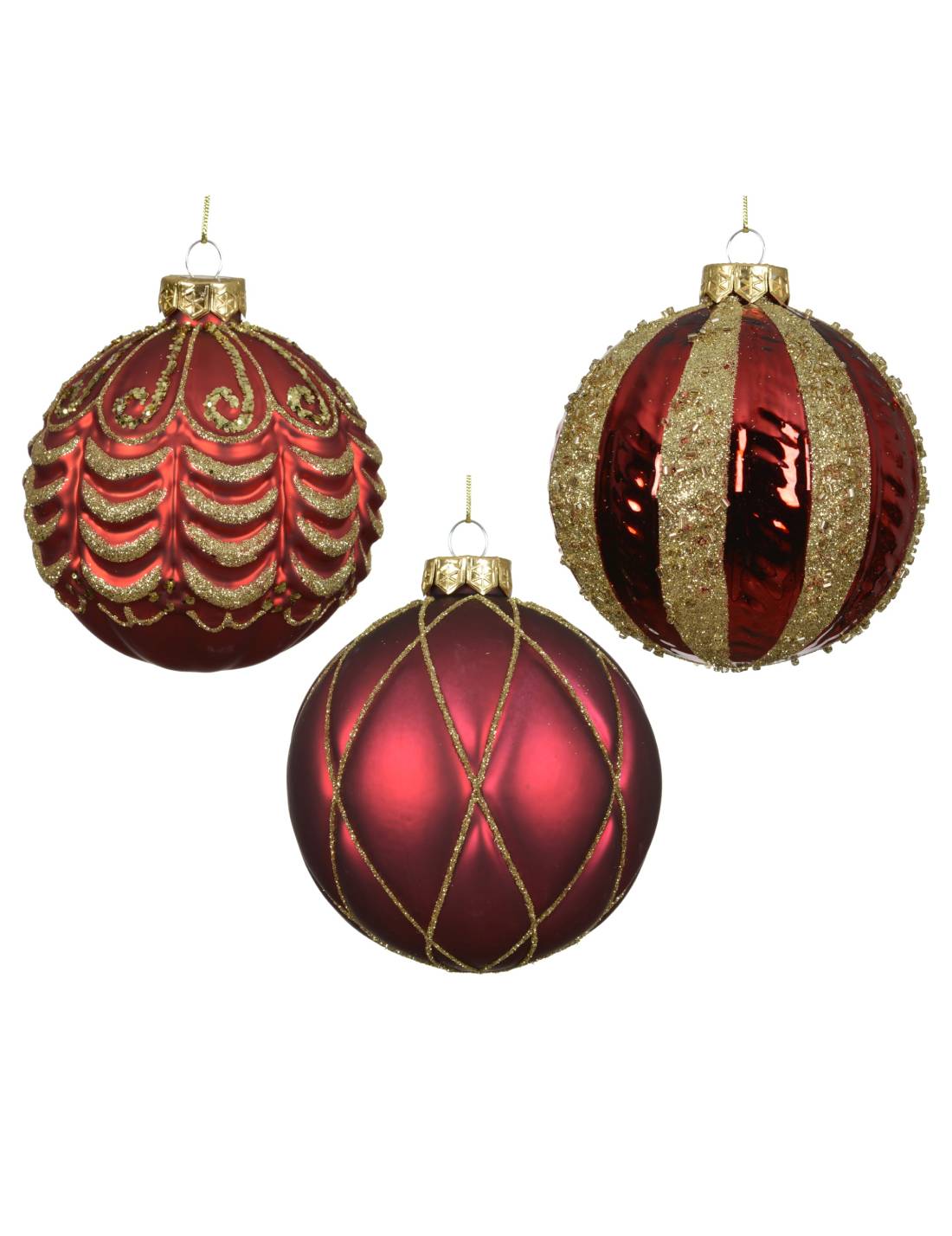 Pallina Albero Di Natale In Vetro Rossa Motivi Dorati 10cm