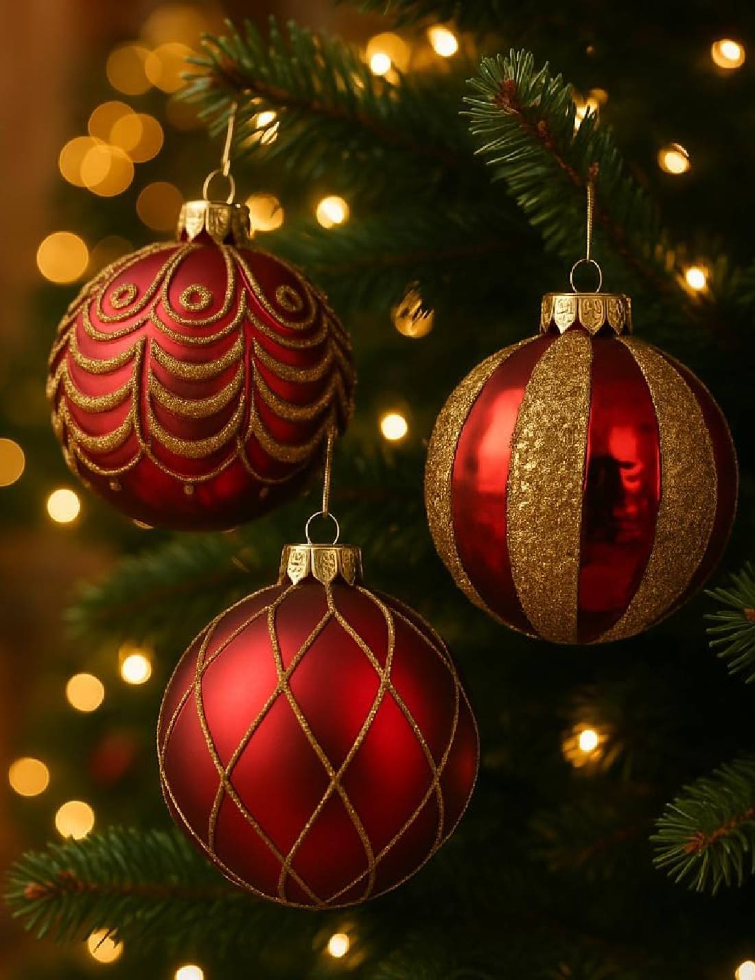 Pallina Albero Di Natale In Vetro Rossa Motivi Dorati 10cm