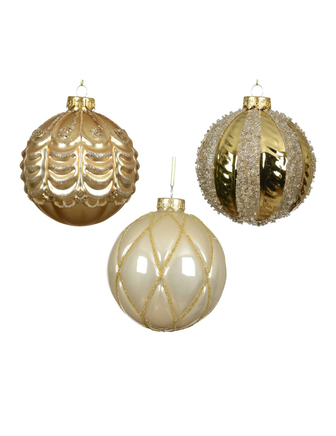 Pallina Albero Di Natale In Vetro Oro Decorata 10cm