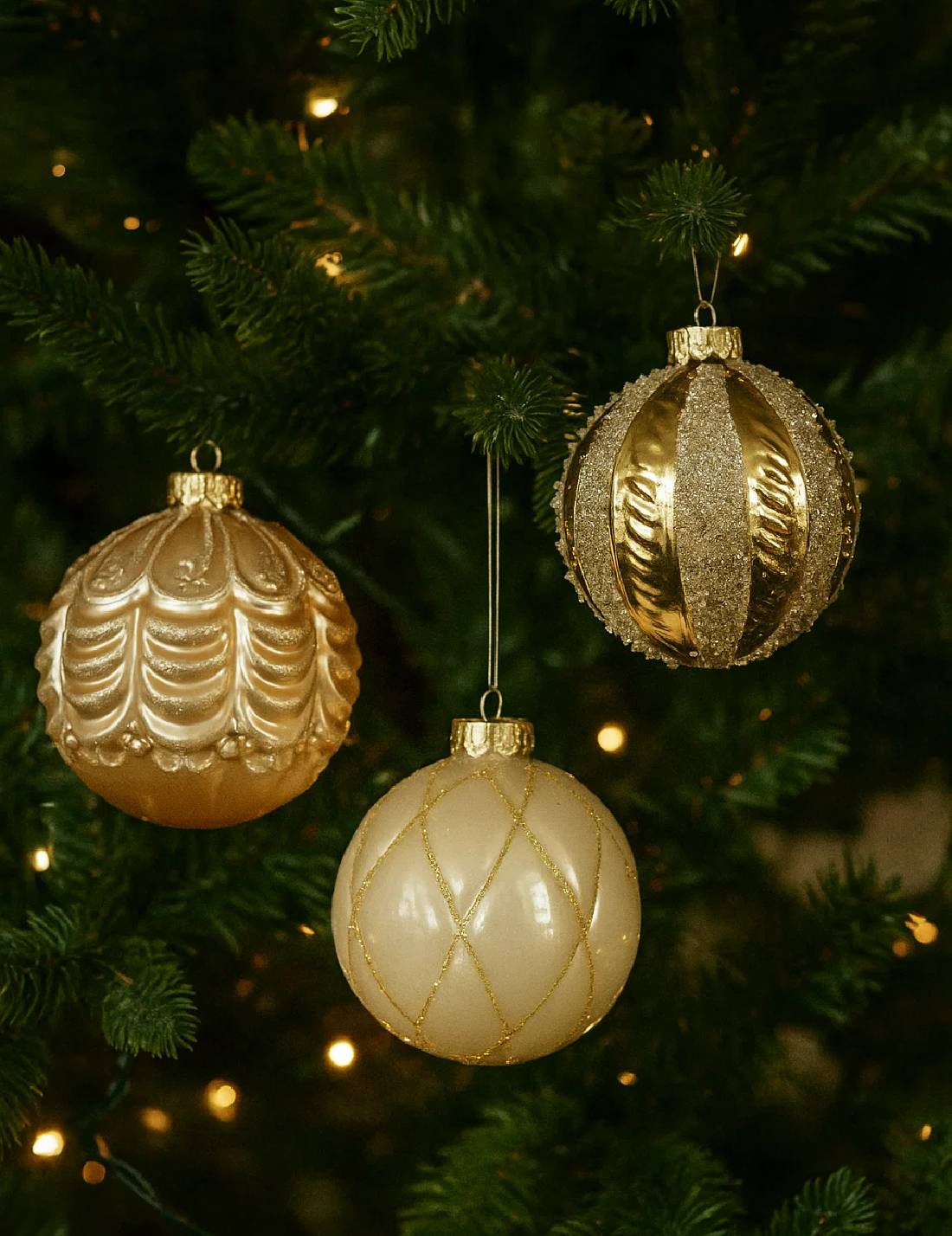Pallina Albero Di Natale In Vetro Oro Decorata 10cm