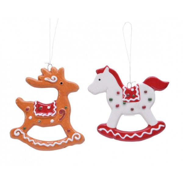 Addobbo Albero Natale Renna E Cavallo In Ceramica 7cm