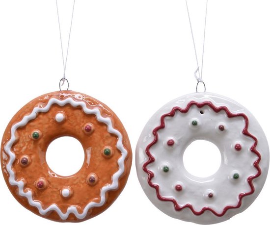 Addobbo Albero Natale Biscotto Donut In Ceramica 7cm
