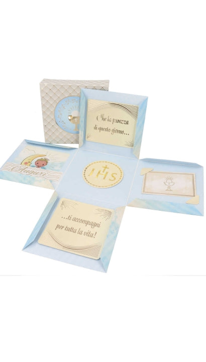 Scatola Box Regalo Con Lembi Prima Comunione Azzurra