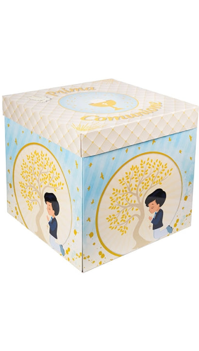 Scatola Box Regalo Con Lembi Prima Comunione Azzurra