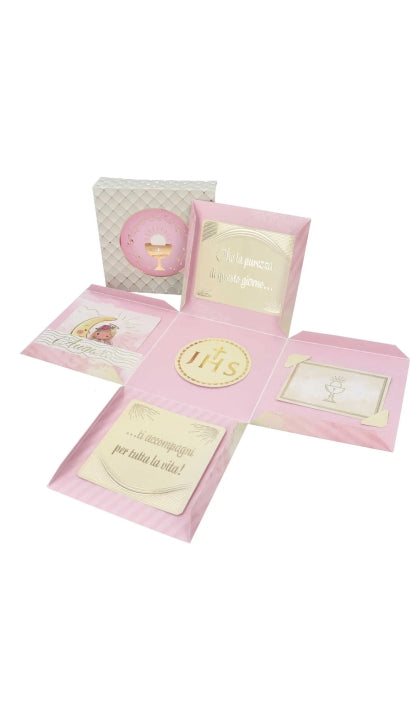 Scatola Box Regalo Con Lembi Prima Comunione Rosa