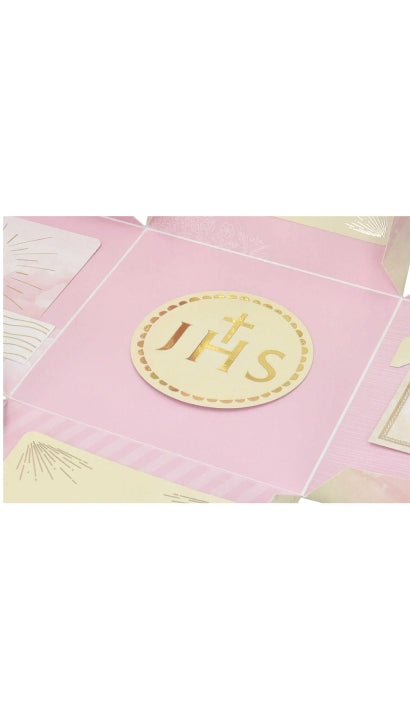 Scatola Box Regalo Con Lembi Prima Comunione Rosa