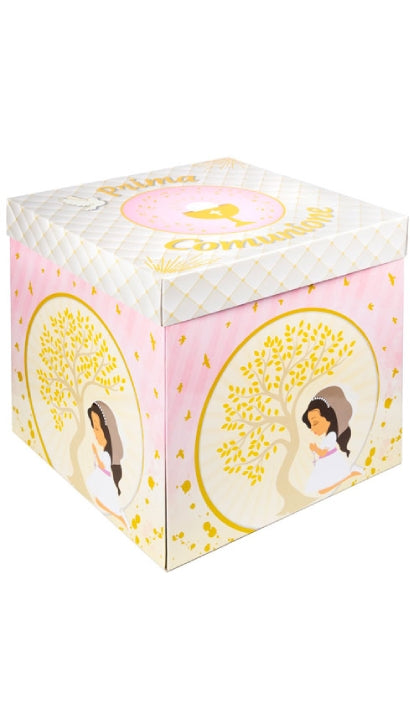 Scatola Box Regalo Con Lembi Prima Comunione Rosa