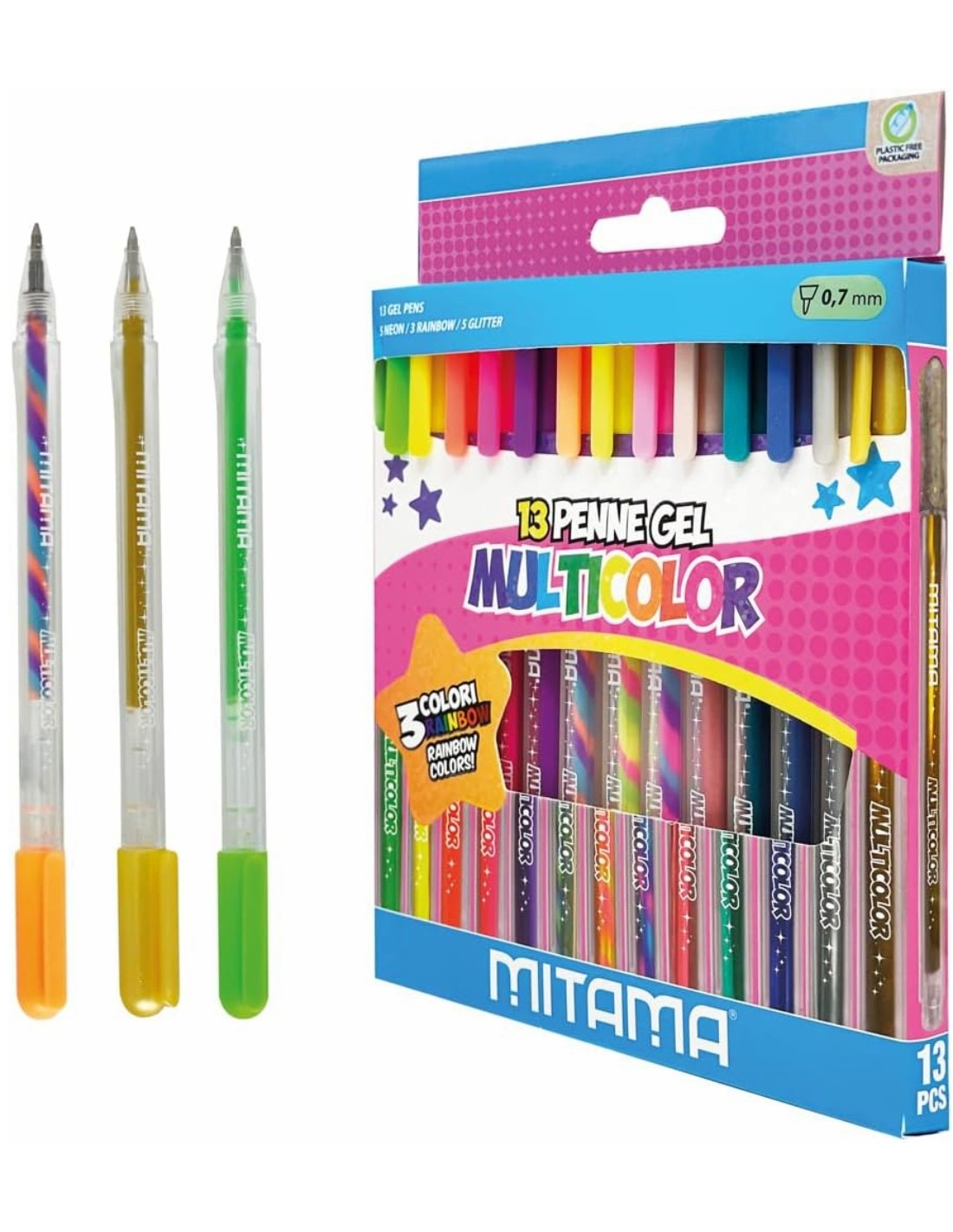 Set 13 Penne Gel Glitter Fluo E Arcobaleno