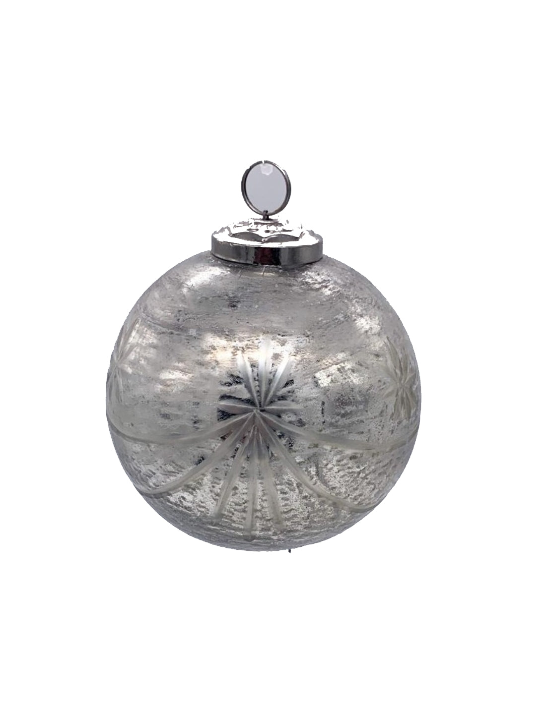 Pallina Albero Di Natale In Vetro Argento Effetto Neve 10cm