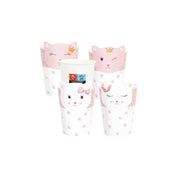 8 Bicchieri di Carta Neutri 250cc + 8 Cover Gatto Rosa