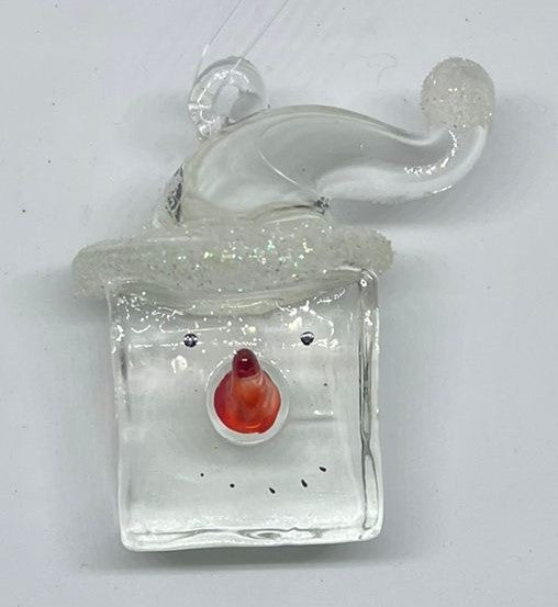 Addobbo Albero Di Natale Pupazzo Di Neve Con Cappello In Vetro