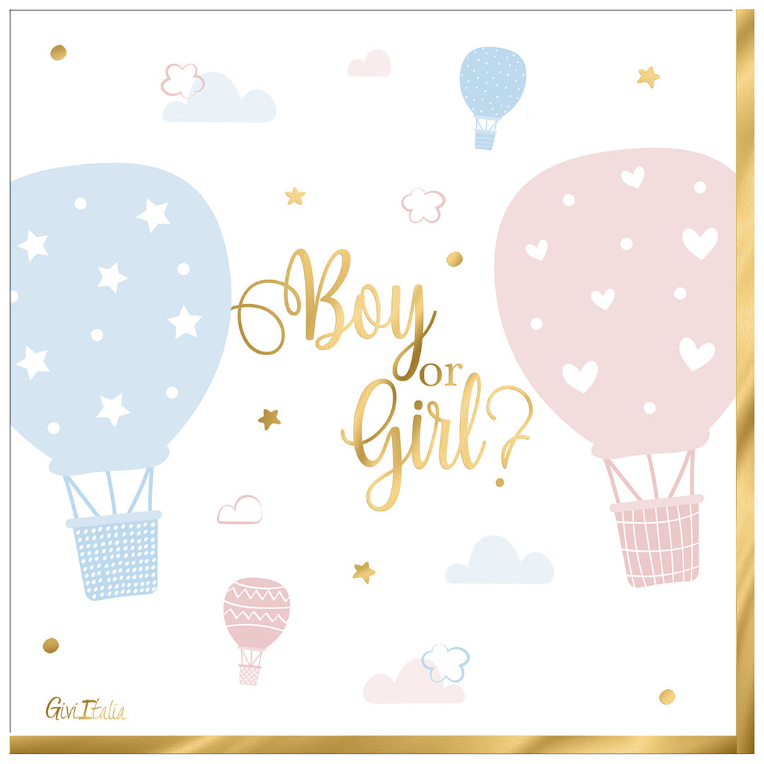 Tovaglioli Di Carta Boy Or Girl? Bordo Oro 33x33cm 16pz.