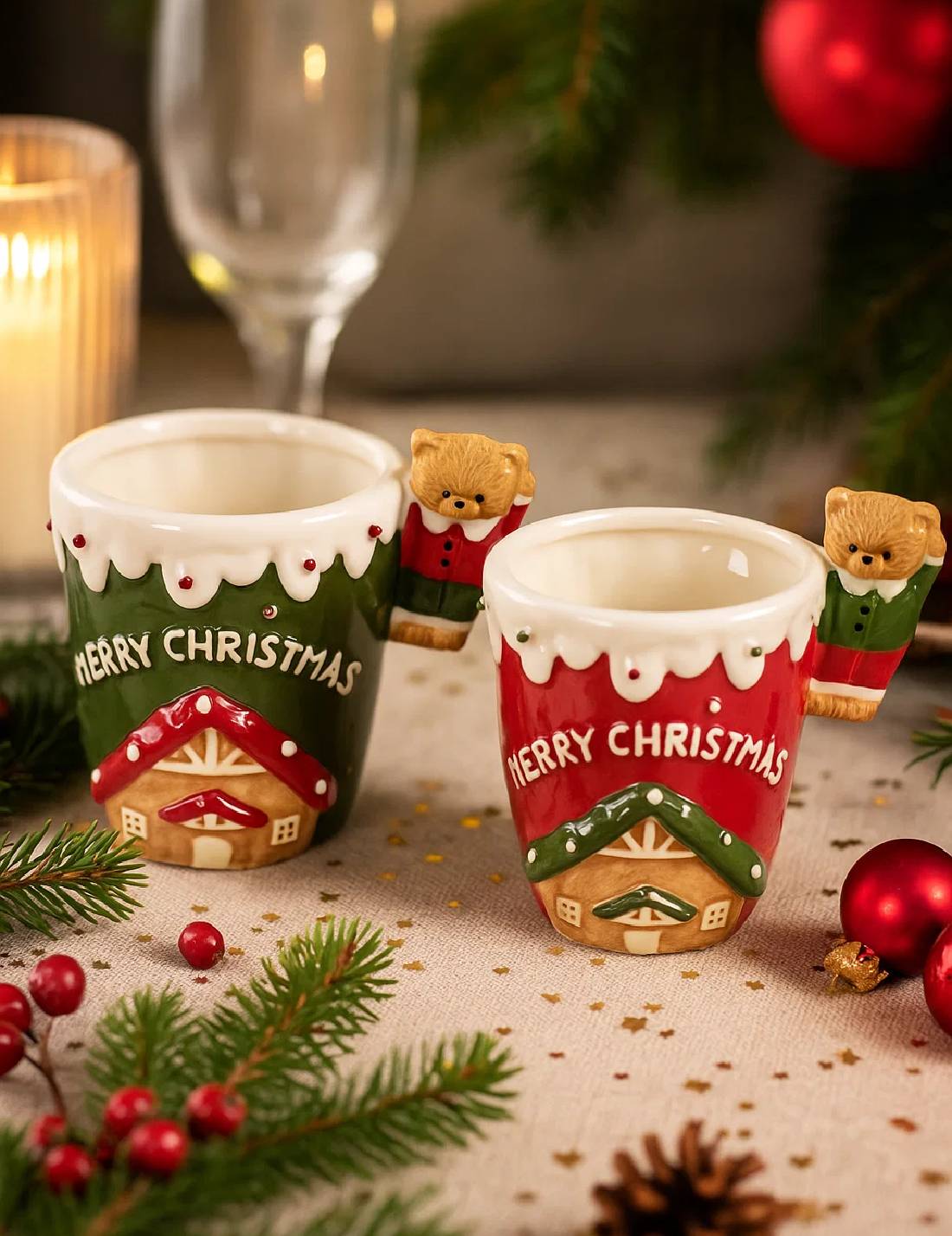 Tazza Natalizia In Ceramica Con Manico Orso Teddy 12cm