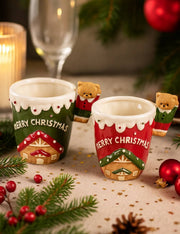 Tazza Natalizia In Ceramica Con Manico Orso Teddy 12cm