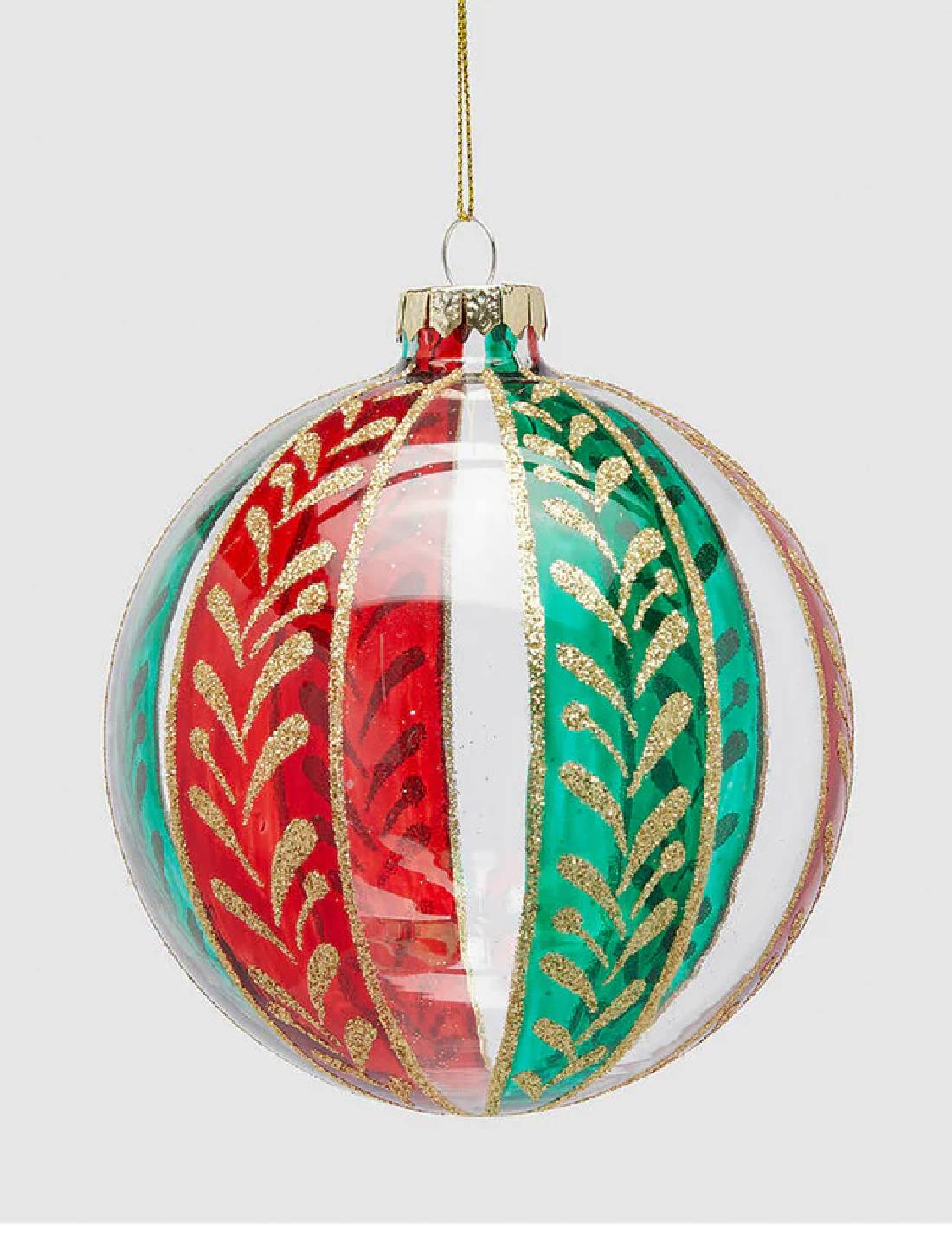 Pallina Albero Di Natale In Vetro A Spicchi Rosso E Verde 12cm