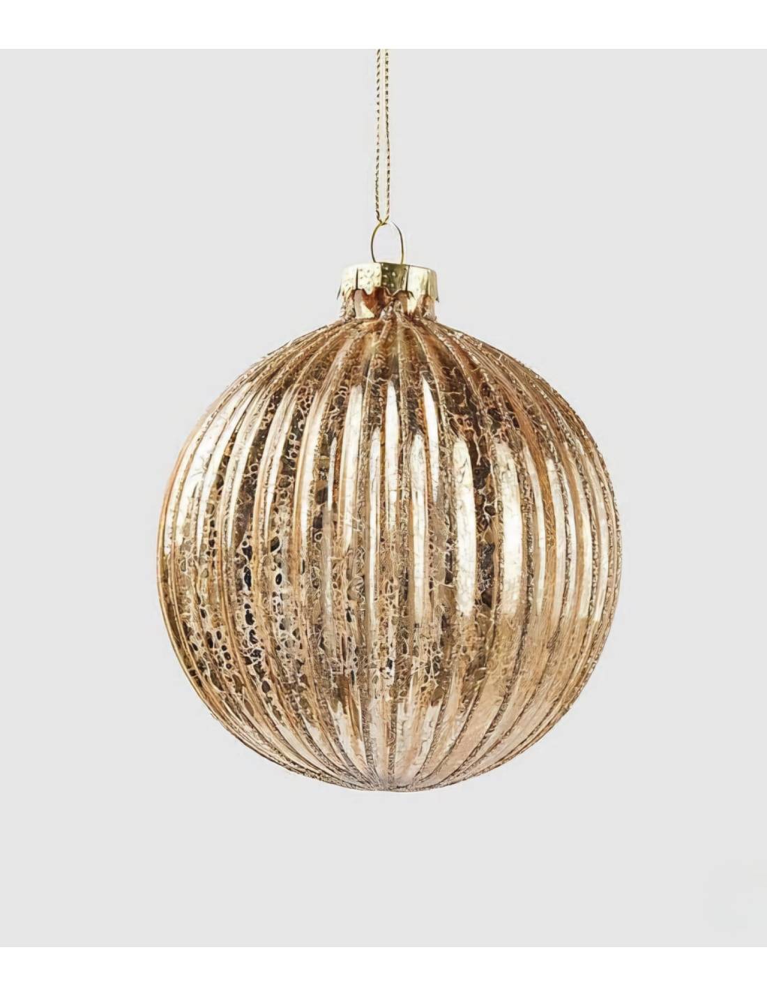 Pallina Albero Di Natale In Vetro Oro Righe 15cm