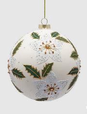 Pallina Albero Di Natale In Vetro Con Fiori 12cm