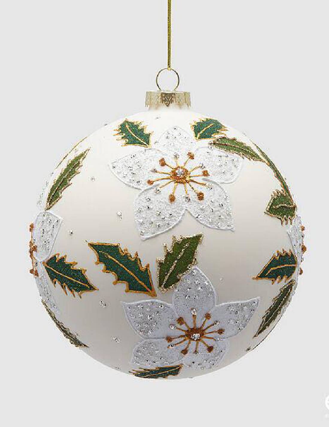 Pallina Albero Di Natale In Vetro Con Fiori 12cm