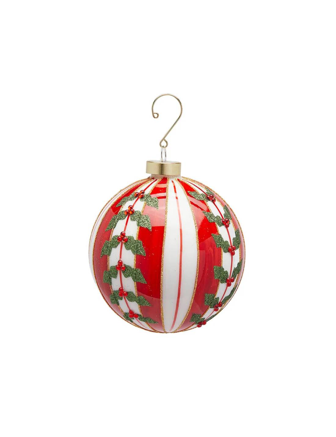 Pallina Albero Di Natale Righe Rosse E Bianche 15cm