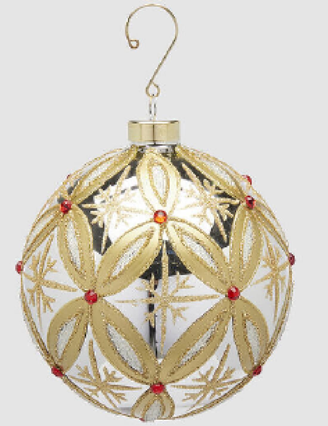 Pallina Albero Di Natale In Vetro Rubini Argento E Oro 12cm
