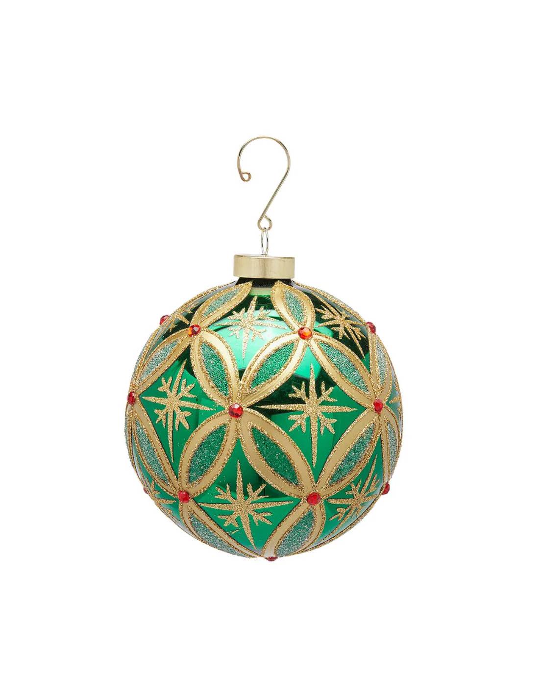 Pallina Albero Di Natale In Vetro Rubini Verde E Oro 12cm