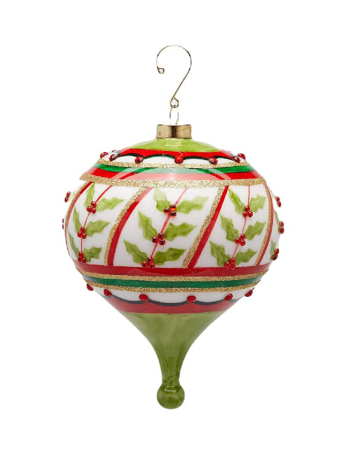 Pallina Albero Di Natale In Vetro Trottola Agrifoglio 14cm
