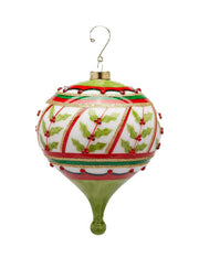 Pallina Albero Di Natale In Vetro Trottola Agrifoglio 14cm
