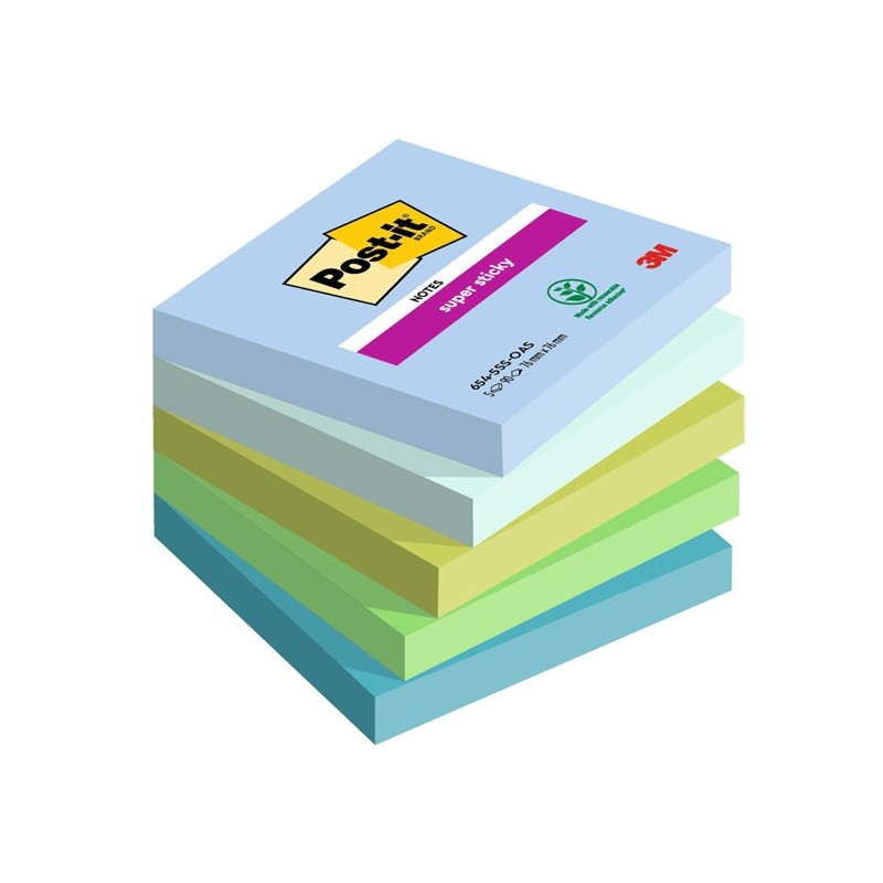 Post-It Bigliettini Adesivi Super Sticky 76x76mm 6 Blocchi 90 Fogli Color Oasi