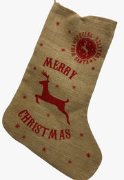 Calza Befana Epifania In Juta Con Renna Merry Christmas 49cm