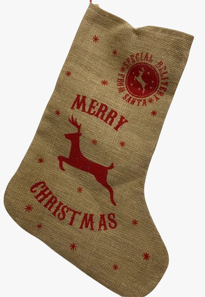 Calza Befana Epifania In Juta Con Renna Merry Christmas 49cm