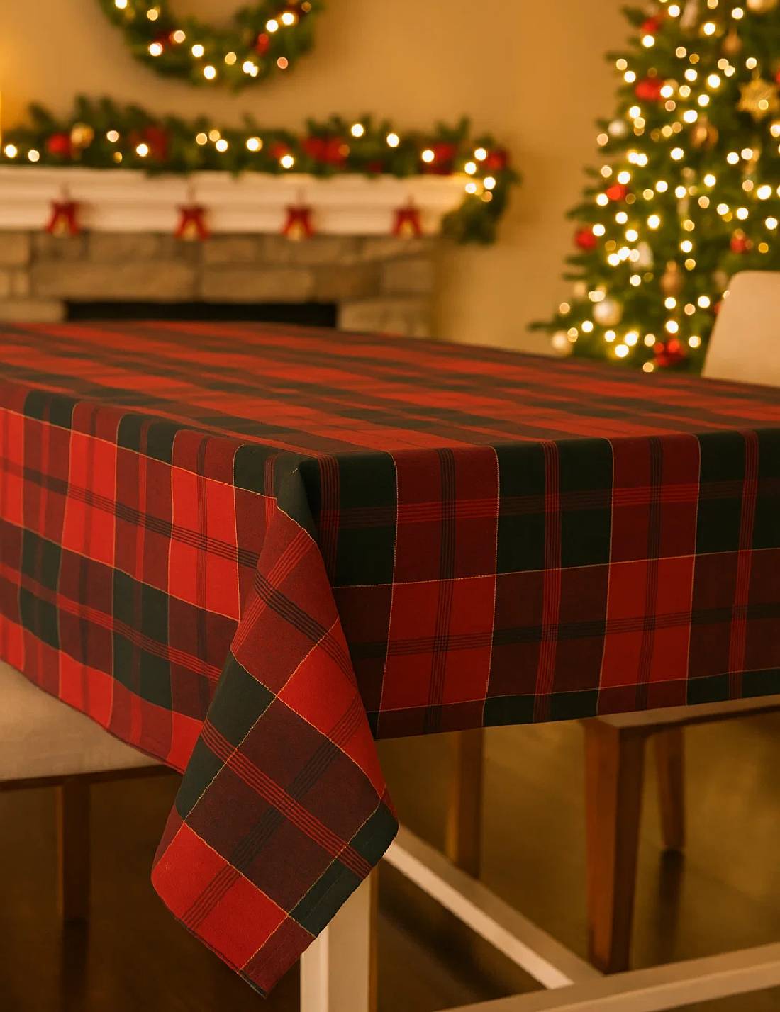 Tovaglia Natalizia In Cotone Tartan 180cm
