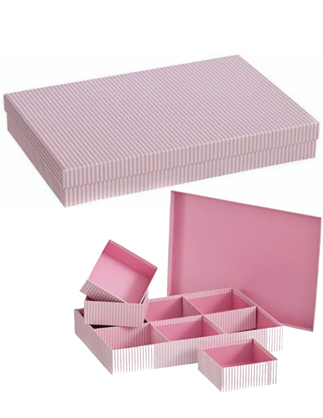 Scatola Regalo Portaoggetti 6 Scomparti Righe Rosa