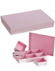 Scatola Regalo Portaoggetti 6 Scomparti Righe Rosa