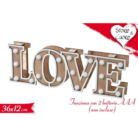 Lampada Led "Love" San Valentino In Legno 36x12cm