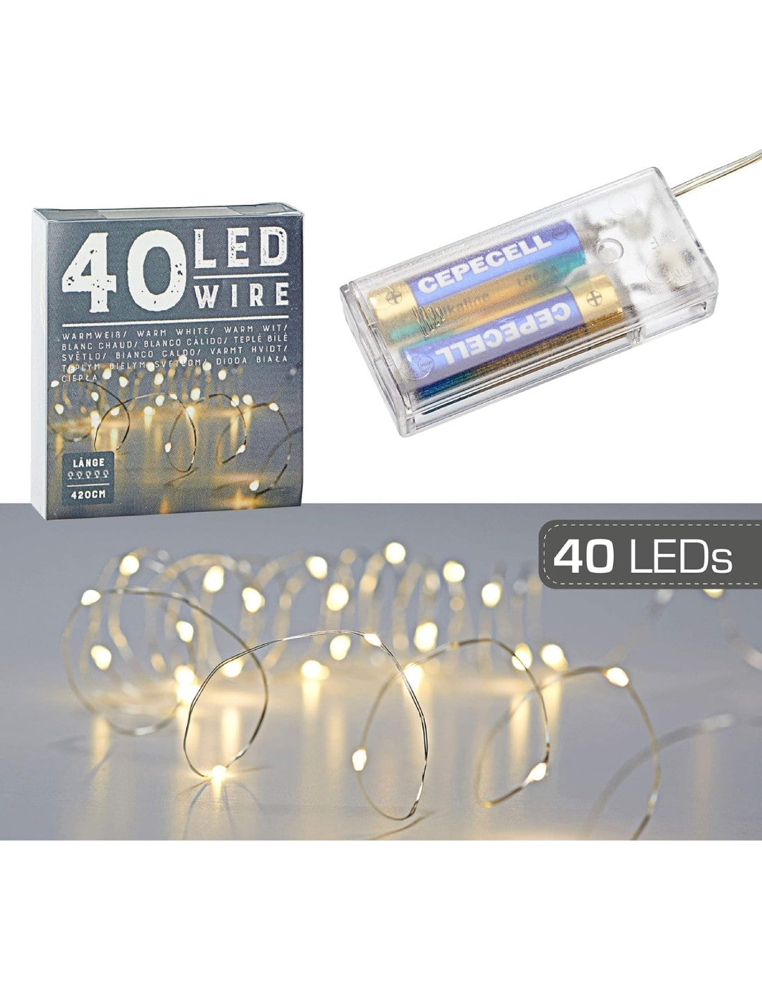 Serie Luci Natale Catena Luminosa 40 Led Luce Bianco Caldo 420cm