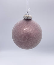 Pallina Albero Di Natale In Vetro Rosa Con Glitter 8cm