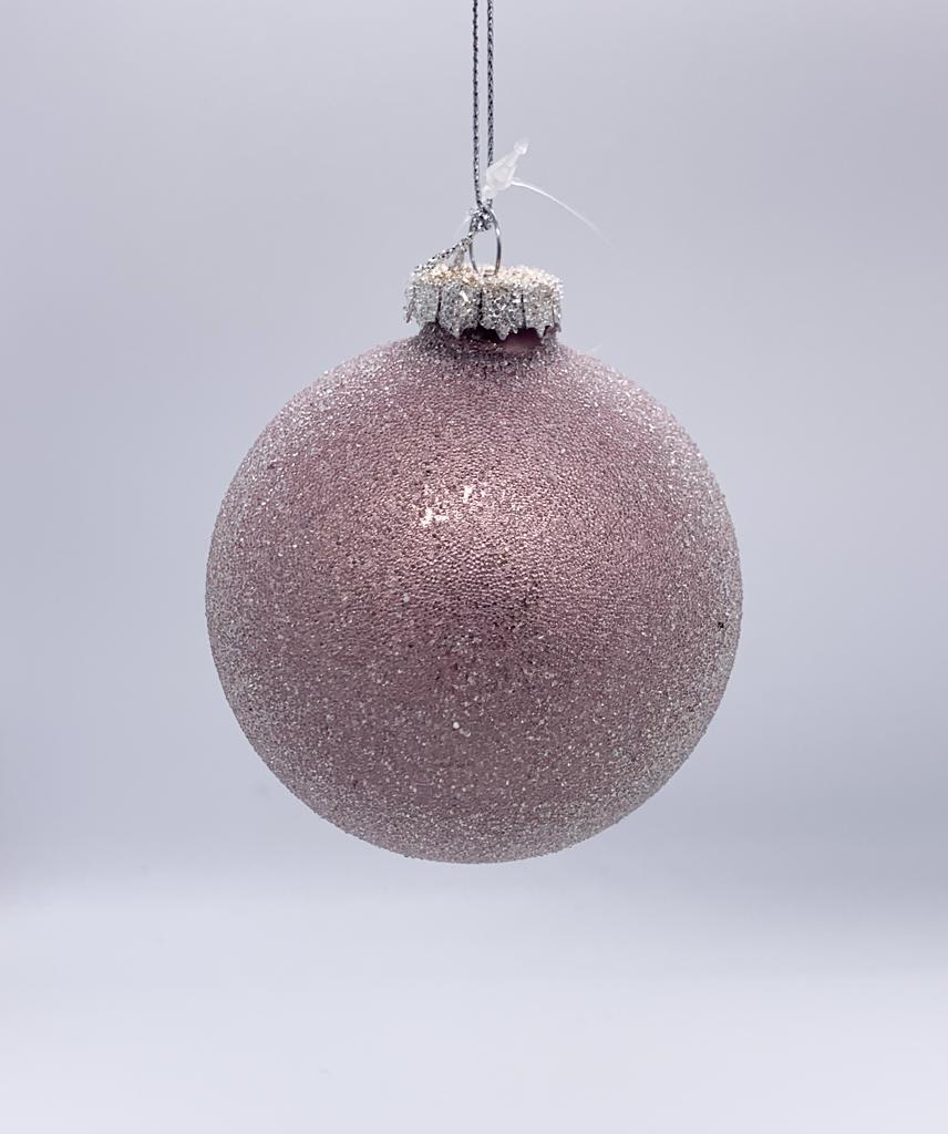 Pallina Albero Di Natale In Vetro Rosa Con Glitter 8cm