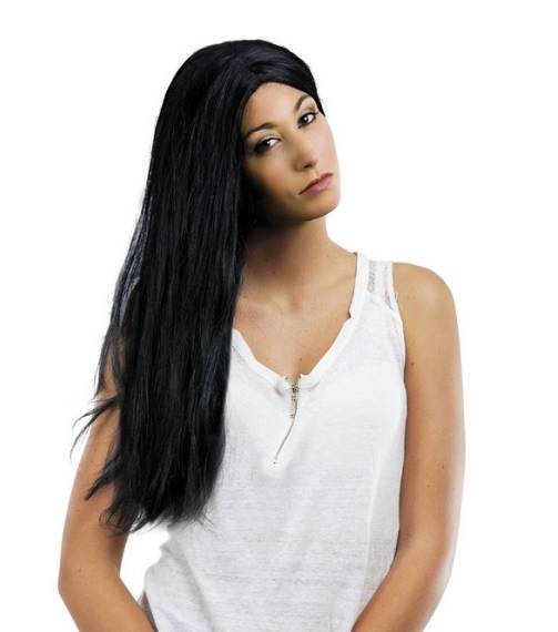 Parrucca Donna Capelli Lunghi Neri 60cm Accessori Carnevale