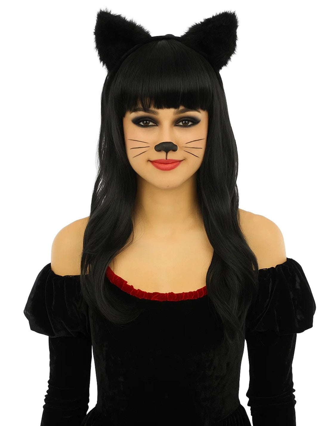 Parrucca Di Halloween Carnevale Nera Con Frangia